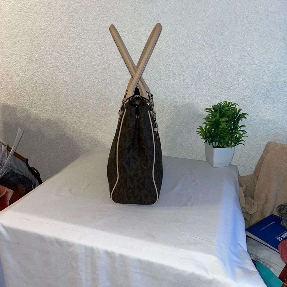 Michael Kors Dark Brown and Tan Logo Tote